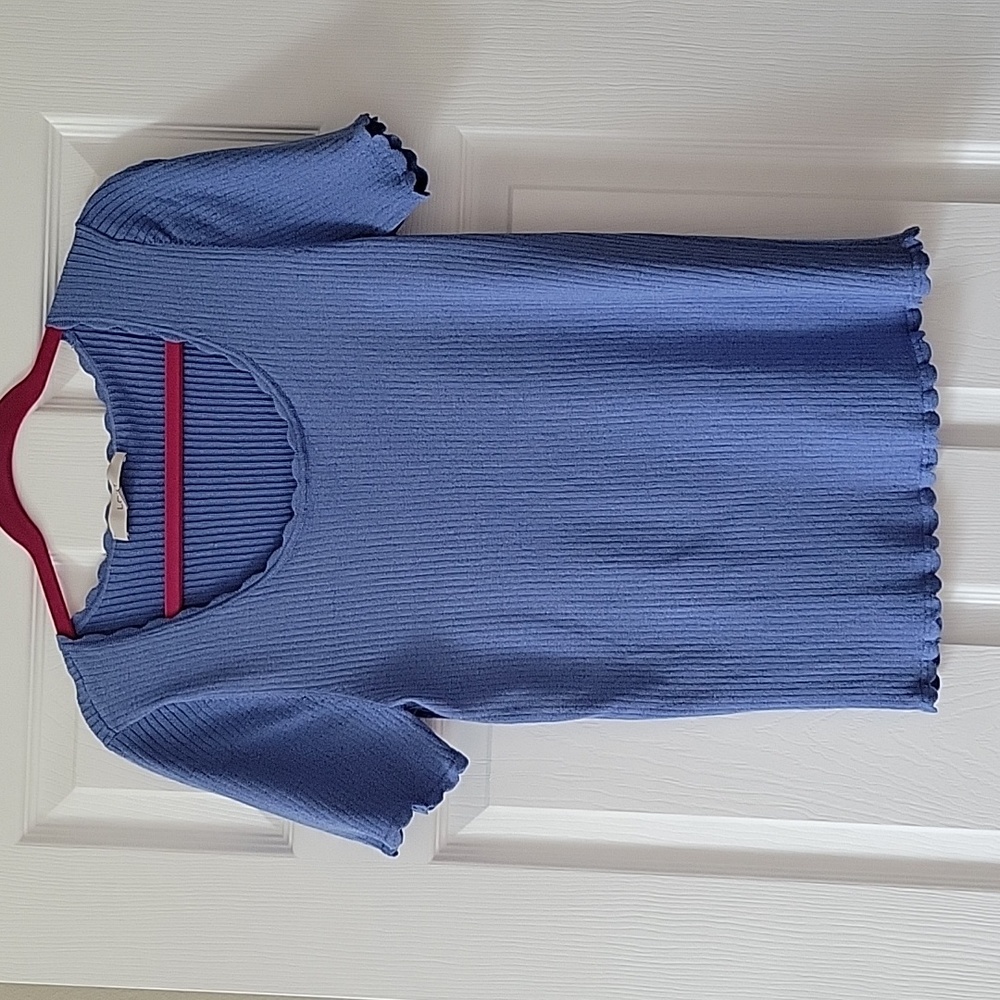 LOFT Periwinkle Ribbed Scoop Neck Short Sleeve Top